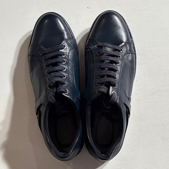 Versace Collection Dark Blue Leather Sneakers - Picture 6 of 9